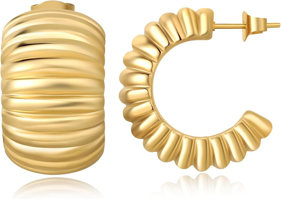 Chunky Gold Earrings for Women, 18K Plated Big Hoops, Trendy Statement Large Gold Hoop Earrings S... | Amazon (US)