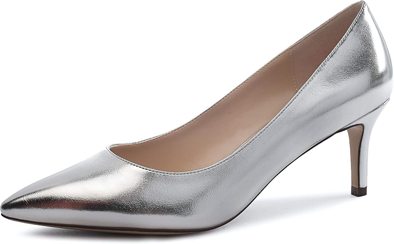 YODEKS Women's Kitten Heel Pumps Pointed Toe Slip On Classic Mid Heel Dress Shoes | Amazon (US)