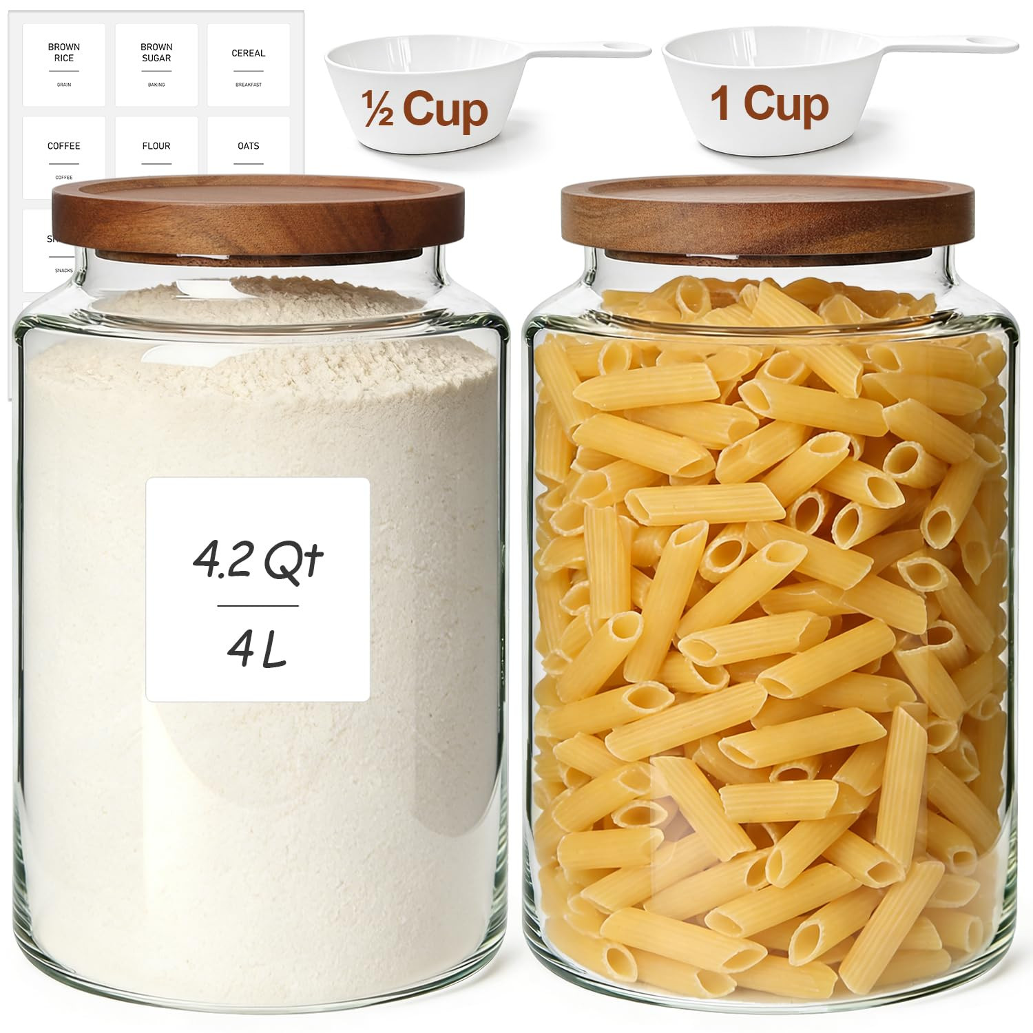 ComSaf 2Pcs (4.2Qt) Wide-Mouth Flour Sugar Storage Containers - Include Scoops & Labels, Easy to ... | Amazon (US)