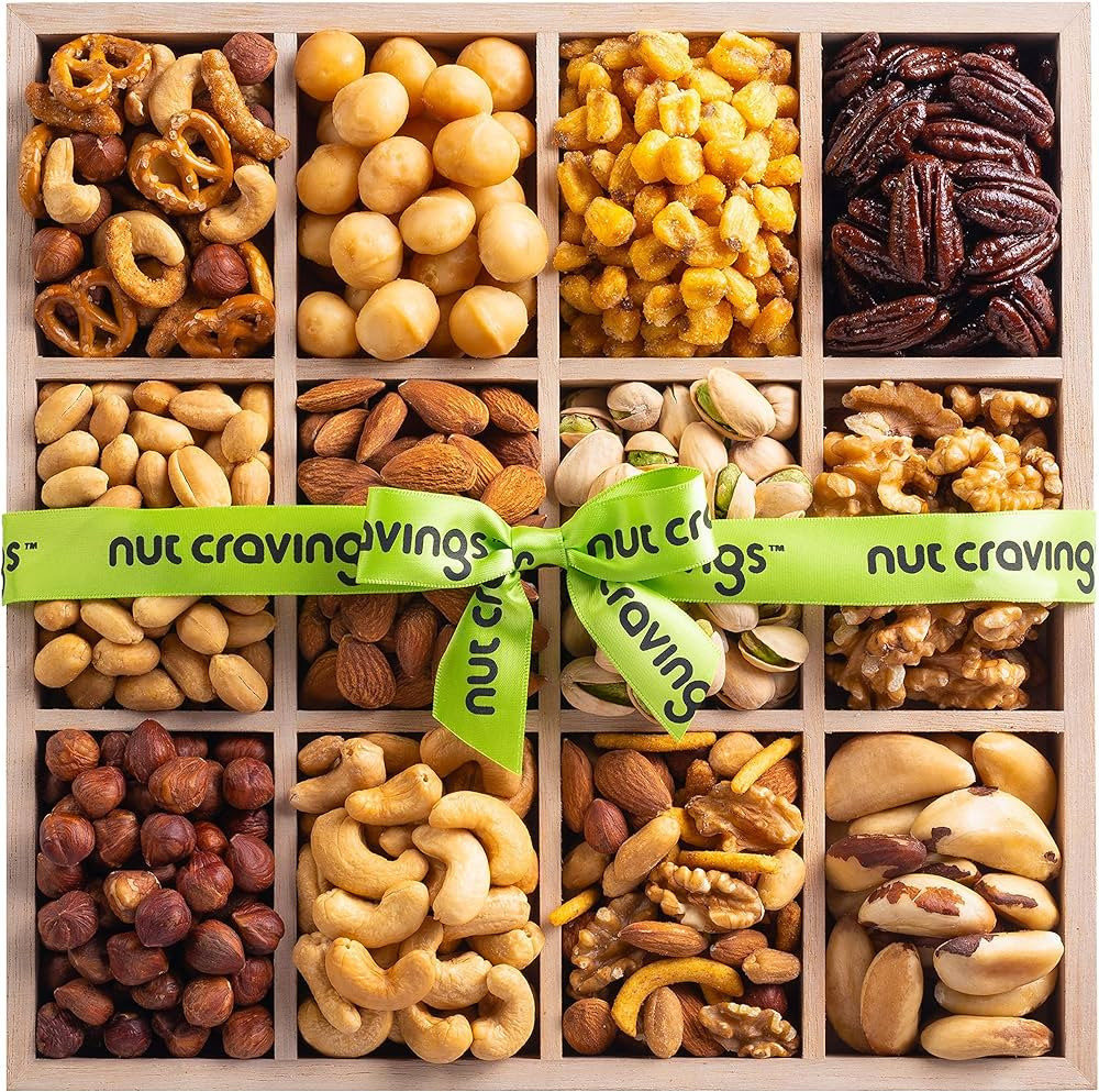 NUT CRAVINGS Gourmet Collection - Fathers Day Mixed Nuts Gift Basket in Reusable Wooden Tray + Gr... | Amazon (US)