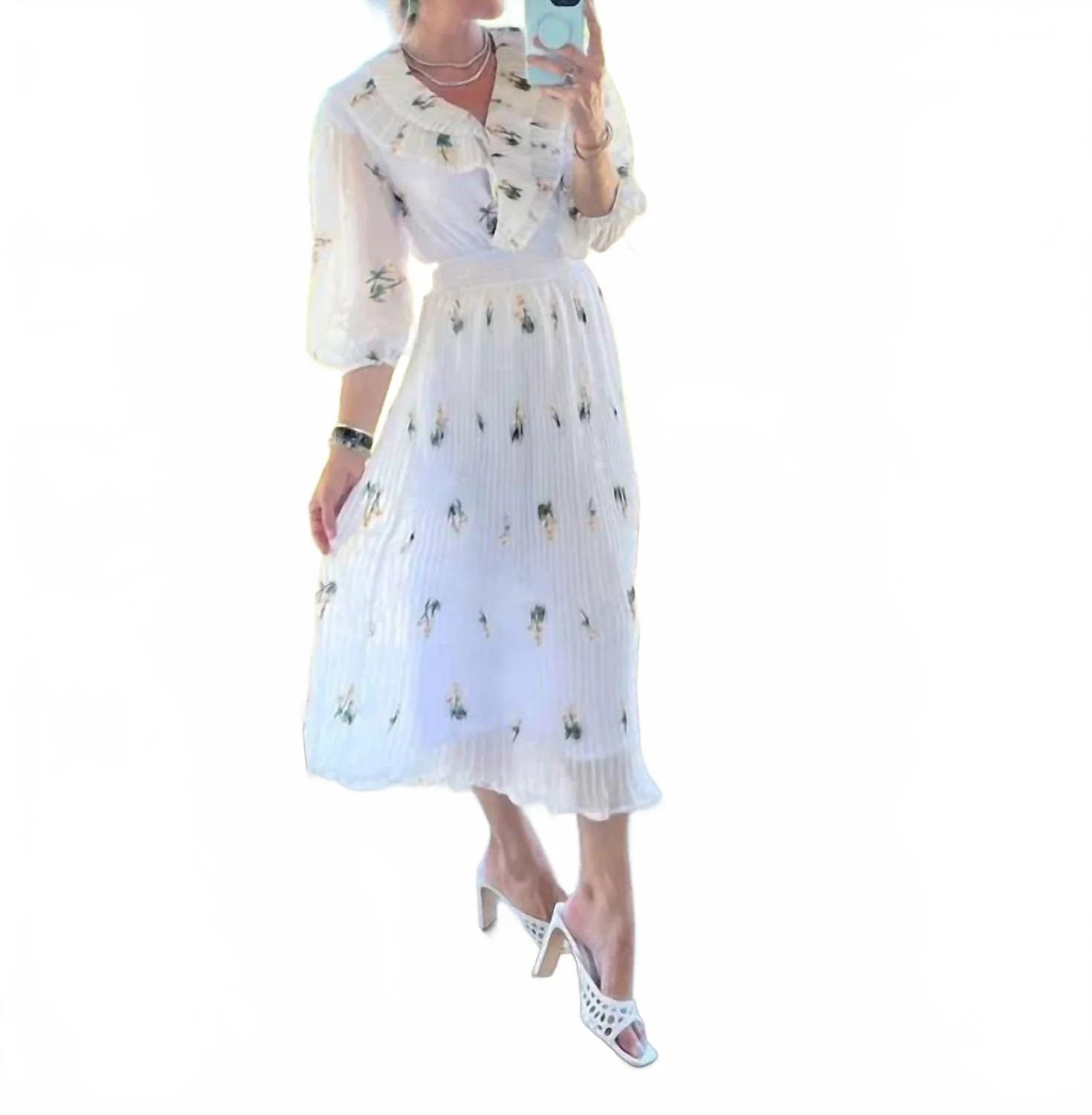 Blanche Midi Dress In White Daisy | Shop Simon