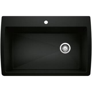 DIAMOND SILGRANIT Black Granite Composite 33.5 in. Single Bowl Drop-In or Undermount Kitchen Sink with 1-Hole | The Home Depot