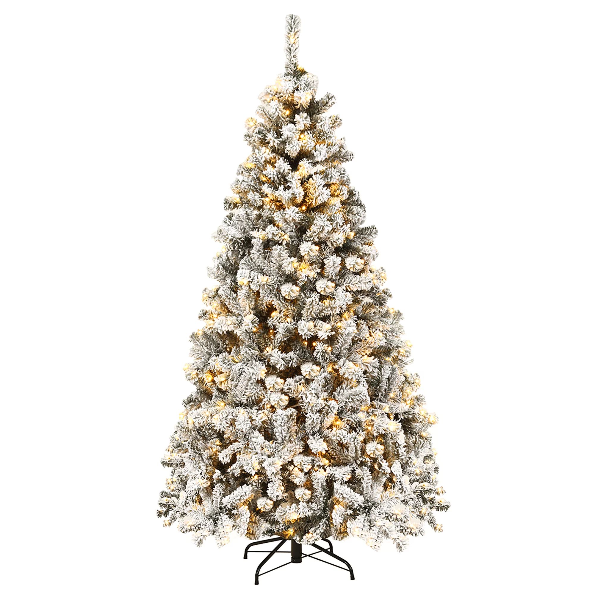 Costway 6ft Pre-Lit Premium Snow Flocked Hinged Artificial Christmas Tree w/ 250 Lights | Walmart (US)
