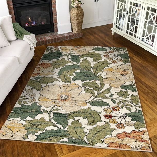 Simply Southern Cottage Jefferson Floral, Green, Area Rug, 5' x 7' - Walmart.com | Walmart (US)