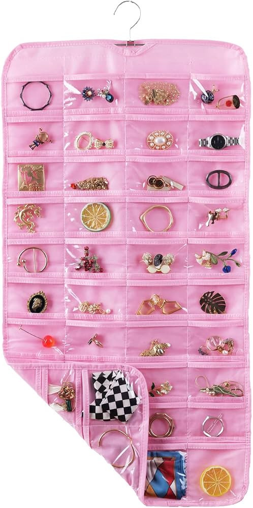 Bloss Hanging Jewelry Organizer With 80 Pockets Double-Size Hanging Earring Organizer Holder For ... | Amazon (US)