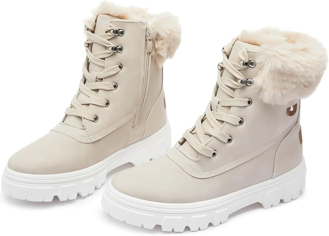 Iarus womens ankle boots winter booties for womens warm PU leather snow combat booties for women | Amazon (US)