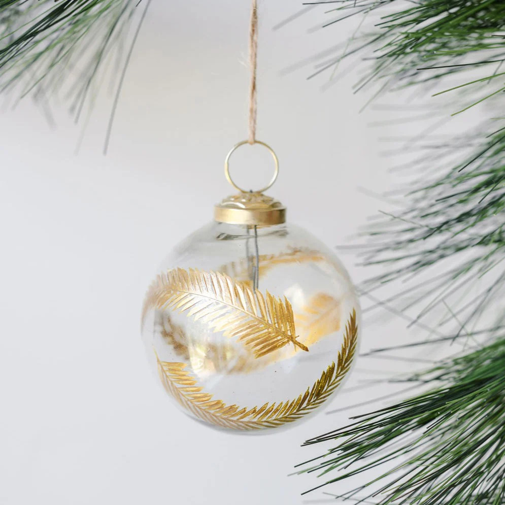 3" Artisan Glass Gold Etched Leaf Ornament | CG Hunter
