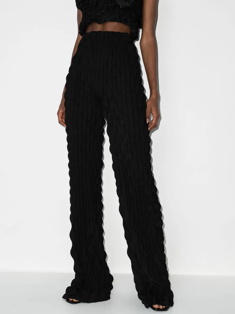 high-waisted textured-finish trousers | Farfetch Global
