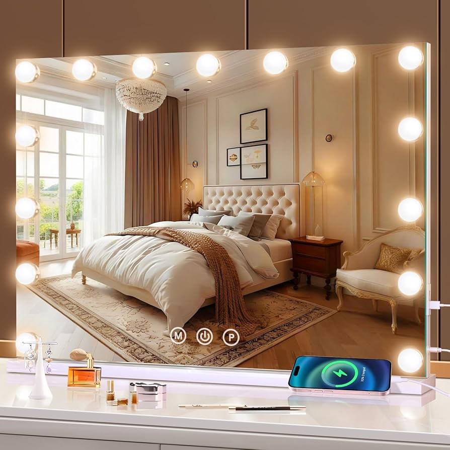 halumao Hollywood Vanity Mirror with Lights, 58 x 48 cm Makeup Mirror with Lights, USB and Type-C... | Amazon (UK)