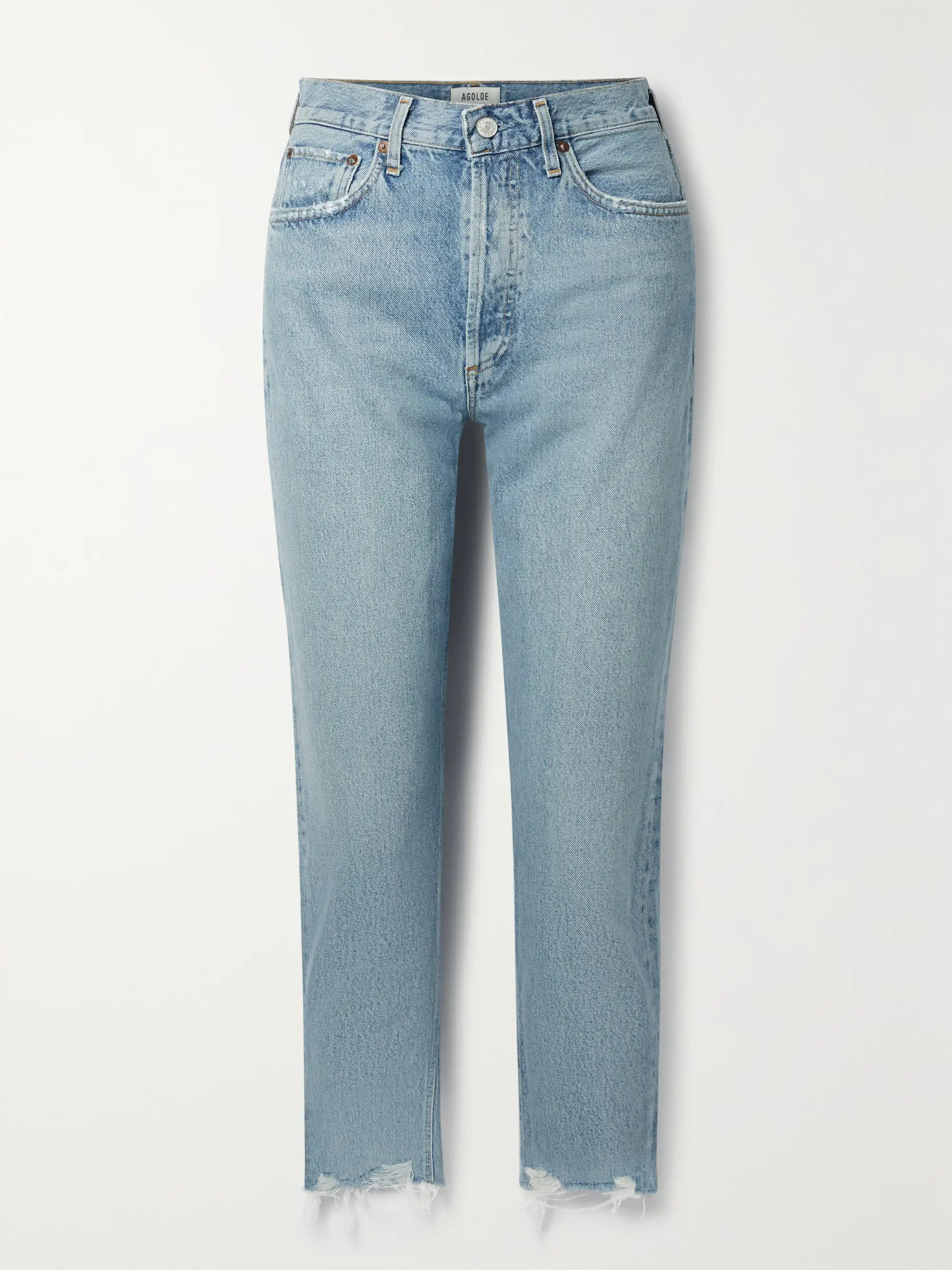 Riley distressed cropped high-rise straight-leg organic jeans | NET-A-PORTER (UK & EU)