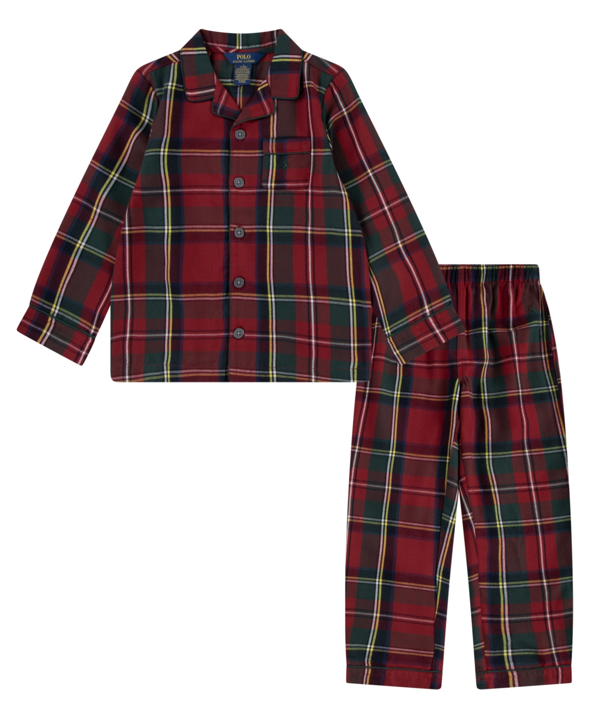 Polo Ralph Lauren Toddler Woven Long Sleeve and Pant Pajamas, 2-Piece Set - Polo Red Stewart | Macy's
