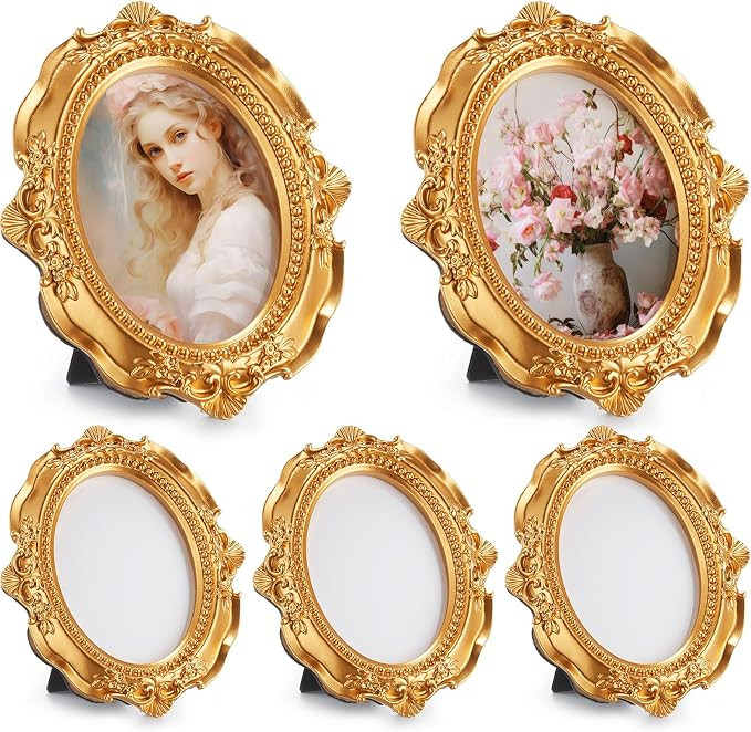 AceOrbit 5 Pcs 2x3 Inch Mini Gold Picture Frames for Wedding Small Victorian Vintage Antique Orna... | Amazon (US)