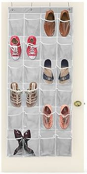 Simple Houseware 24 Pockets Large Clear Pockets Over The Door Hanging Shoe Organizer, Gray (56" x... | Amazon (US)