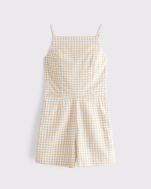 Women's Apron Linen-Blend Romper | Women's Clearance | Abercrombie.com | Abercrombie & Fitch (US)