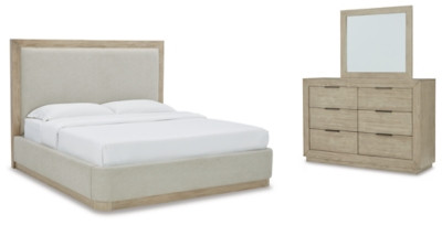 Hennington Queen Upholstered Bed with Mirrored Dresser | Ashley Homestore