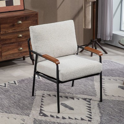 PAGED Modern Accent Chair with Natural Wood Armrests Comfortable Lounge Chair with Upholstered Seat and Backrest for Bedroom, Beige | Target