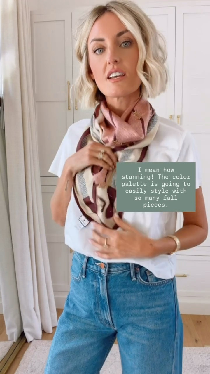This scarf is seriously stunning! These colors are so pretty for fall! It’s such a great size that you can wear it around your neck, your waist, and as a top!

Loverly Grey, scarf styling, satin scarf, shop app, fall accessories