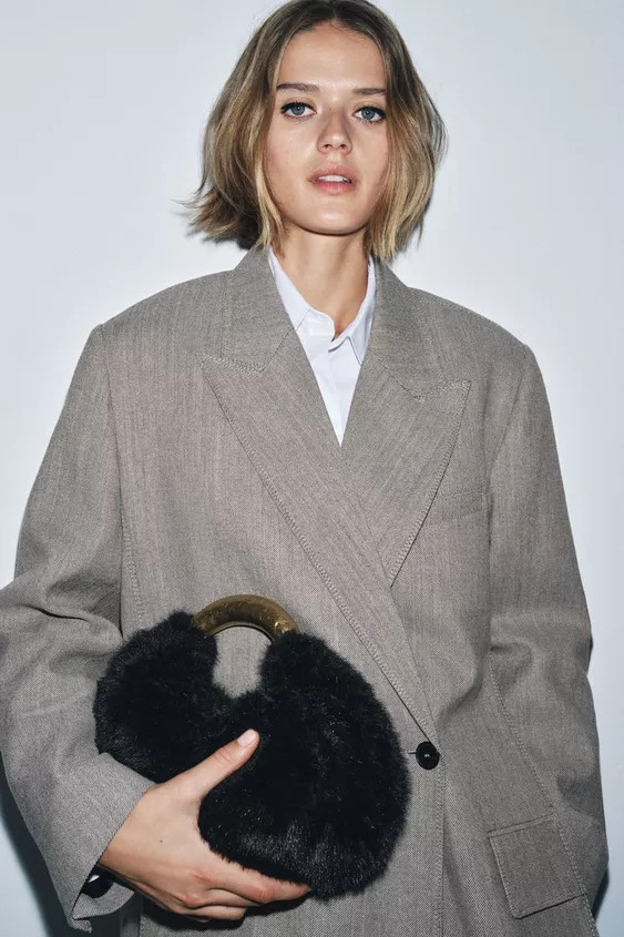 FAUX FUR HANDBAG WITH METAL HANDLE | Zara Canada