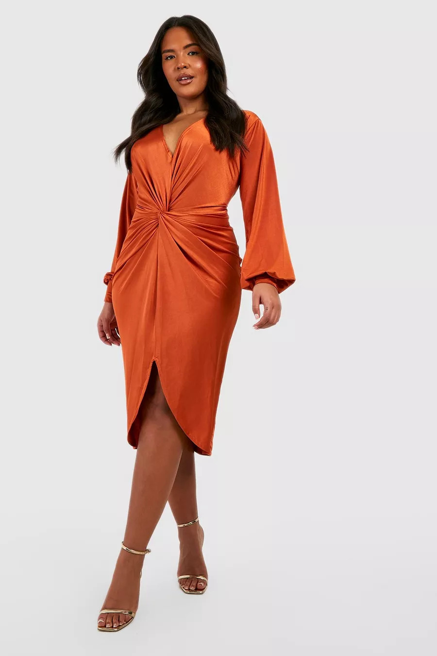 Plus Twist Front Plunge Midi Dress | Boohoo.com (US & CA)