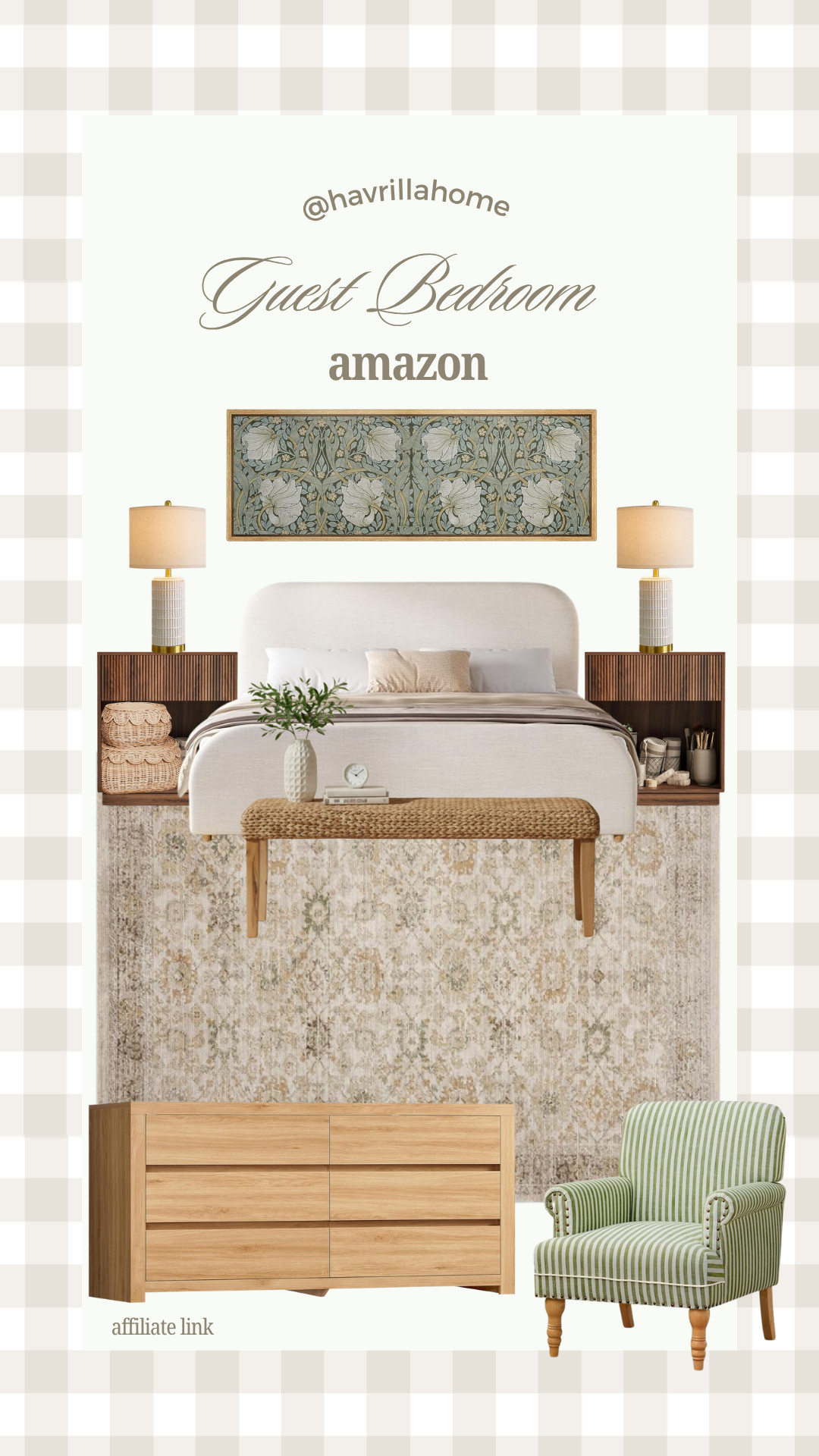 Amazon Guest Bedroom, guest bedroom decor, neutral bedroom inspiration, upholstered bed frame, wood dresser, fluted nightstands, Amazon bedroom finds, vintage style rug, bedroom wall art, accent chair decor, cozy guest room, organic modern bedroom, layered bedding ideas, neutral home styling, bedroom refresh ideas, cottage modern decor

#LTKHome