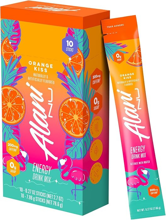 Alani Nu ORANGE KISS Energy Sticks | Energy Drink Powder | 200mg Caffeine | On-The-Go Drink Mix | Biotin, B Vitamins | Zero Sugar |10 Calories or less per 5.8G Packet | 10 Pack | Amazon (US)