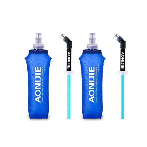 AONIJIE TPU Soft Folding Water Bottles Collapsible Flask for Hydration Pack for Running Hiking Cycling Climbing Pack of 2 (500ml with Straw -Pack of 2) | Amazon (US)