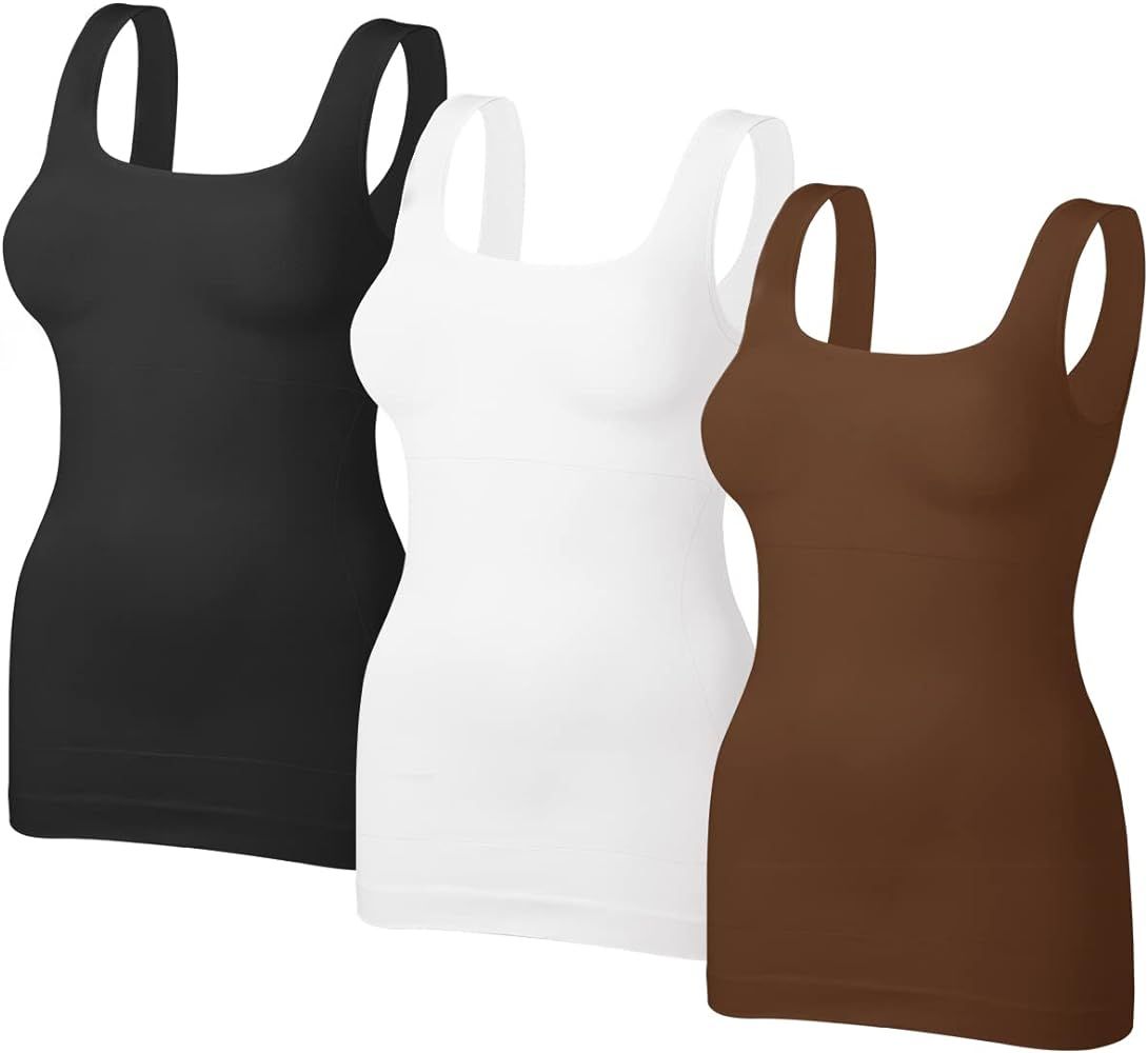 Womens Shapewear Square Neck Tank Tops - Body Shaper for Women Tummy Control Seamless Compression... | Amazon (US)