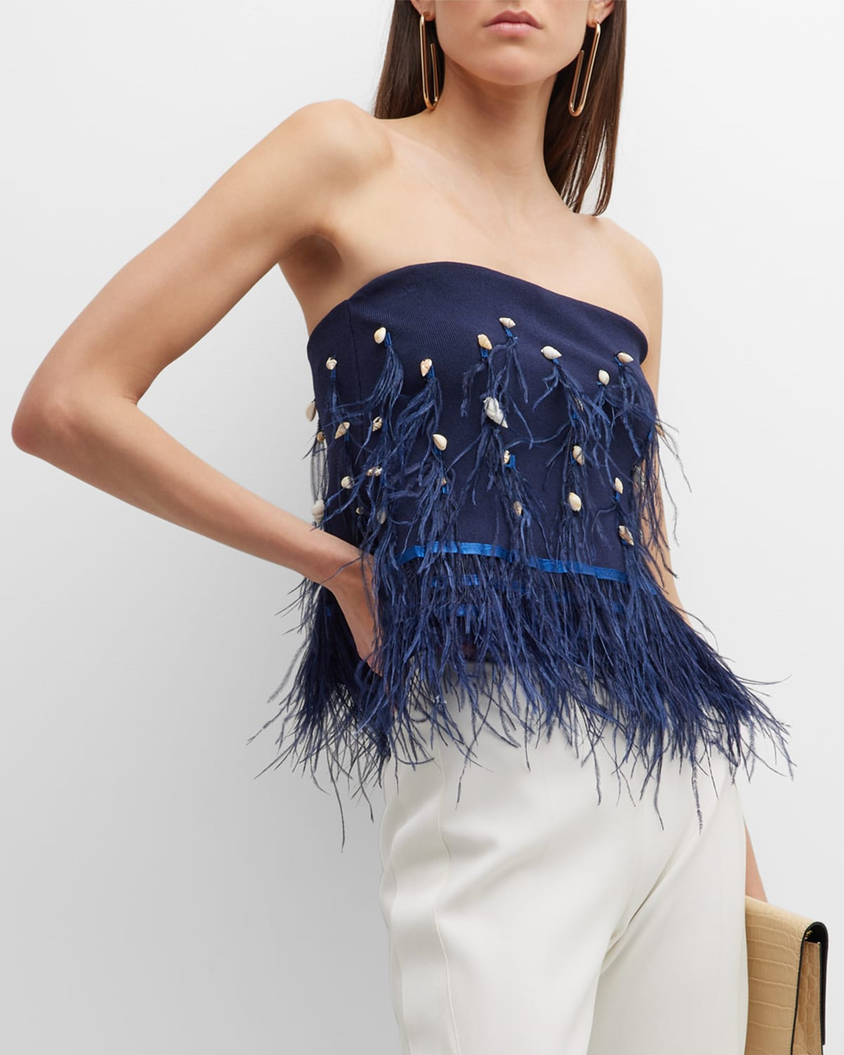Kristen Feather-Embellished Strapless Top | Neiman Marcus