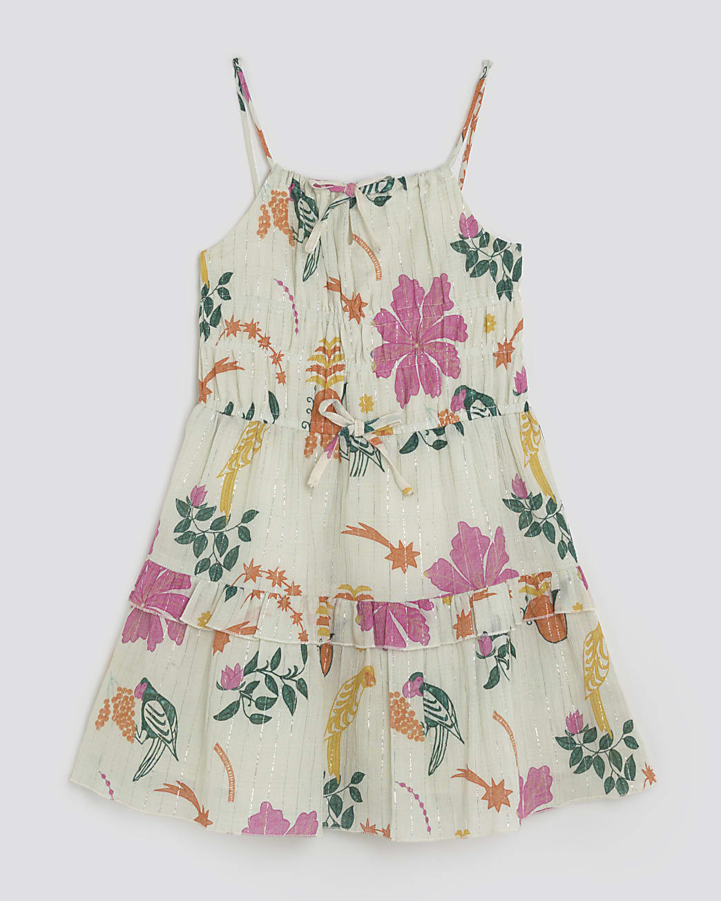 Girls White Floral Stripe Mini Dress | River Island UK & IE