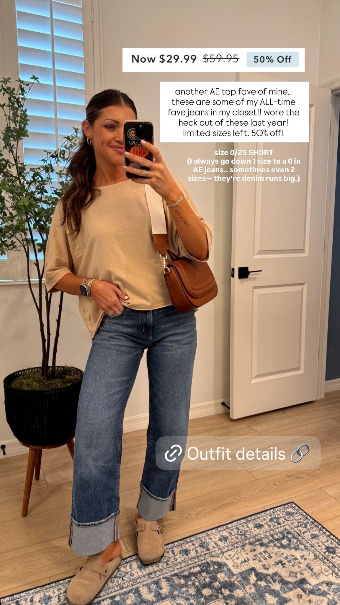 another AE top fave of mine… these are some of my ALL-time fave jeans in my closet!! wore the heck out of these last year!
limited sizes left. 50% off! size 0/25 SHORT
(I always go down 1 size to a 0 in AE jeans.. sometimes even 2 sizes— they’re denim runs big.)