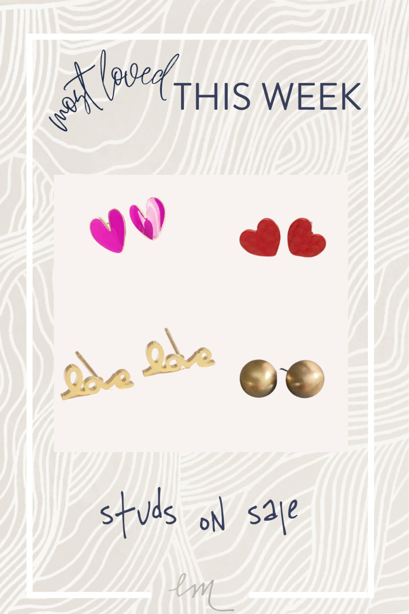 Most Loved This Week | Stud Earrings. So many fun pieces and lots of options for Valentine’s Day.

Gift ideas | jewelry | gifts for her 

#LTKunder50 #LTKworkwear #LTKsalealert