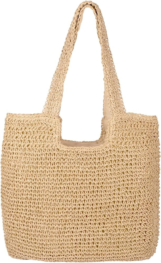 Straw Beach Bag Large Beach Tote Bag for Women Foldable Beach Bag With Zipper Summer Woven Straw ... | Amazon (US)