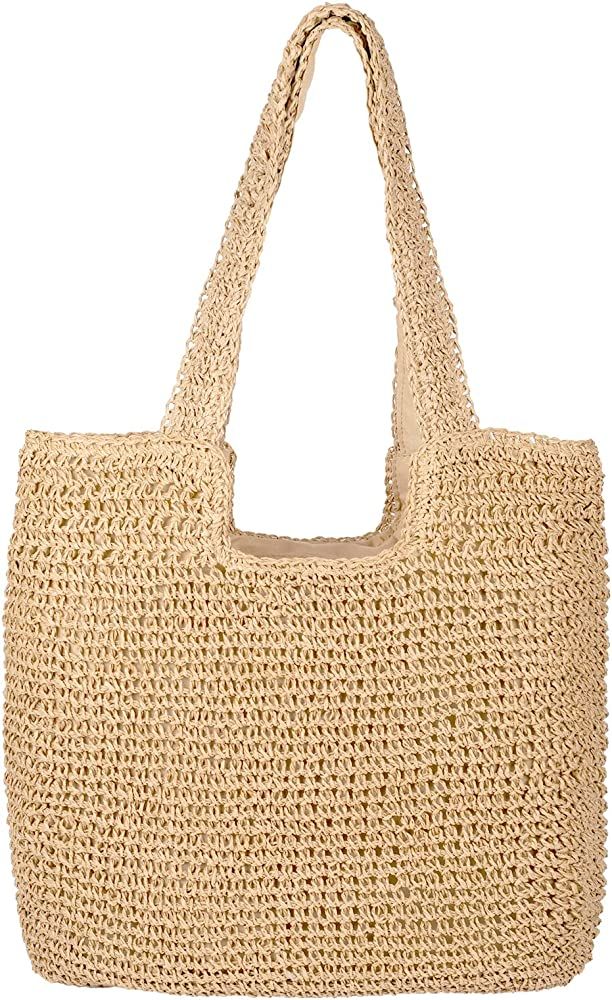 Straw Beach Bag Large Beach Tote Bag for Women Foldable Beach Bag With Zipper Summer Woven Straw ... | Amazon (US)