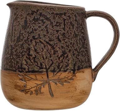 Creative Co-Op Stoneware Embossed Leaf Design, Matte Black and Brown Pitcher | Amazon (US)