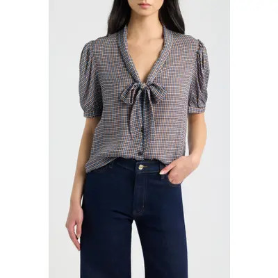 FRAME The Sonnet Silk Blouse in Chestnut Multi Plaid at Nordstrom, Size Small | Nordstrom