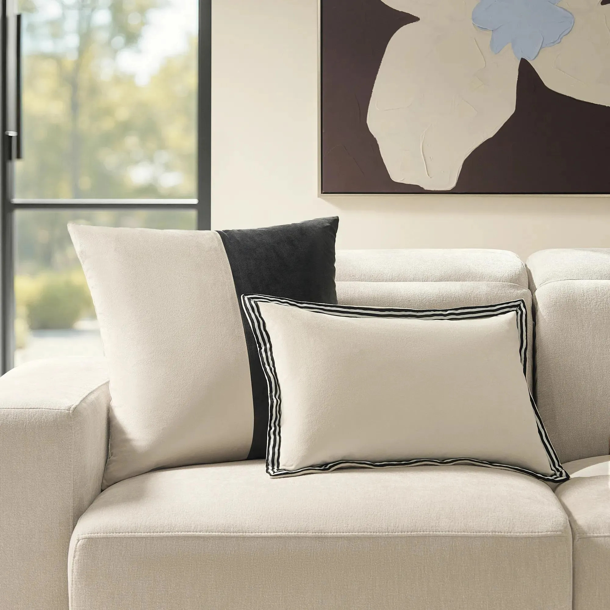Dualis Color Block Pillow 22" - Black / Alabaster | Z Gallerie