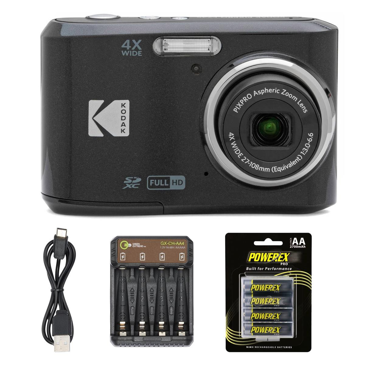 Kodak Pixpro Friendly Zoom FZ45-bk 16MP Digital Camera with 4X Optical Zoom 27mm Wide Angle and 2.7" Lcd Screen (BLack) + 4-Pack Rechargeable Aa | Macy's