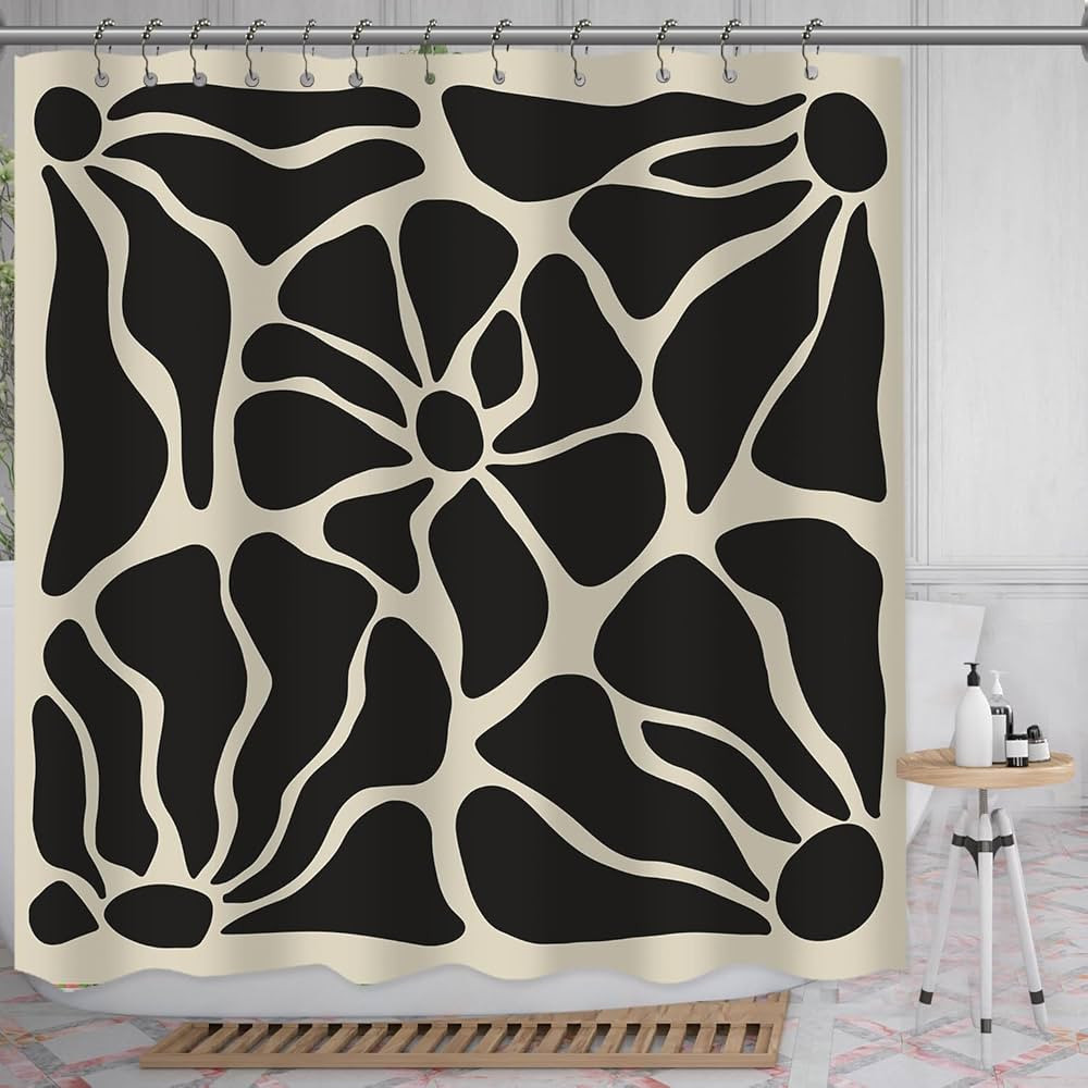 She Love Black Floral Mid Century Abstract Shower Curtain Vintage Boho Flower Black and Grey Art ... | Amazon (US)