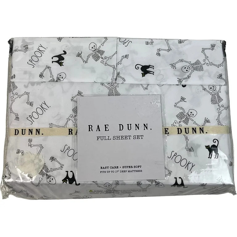 Rae Dunn Halloween Skeleton Black Cat Scary Spooky Full Size Sheet Set | Walmart (US)