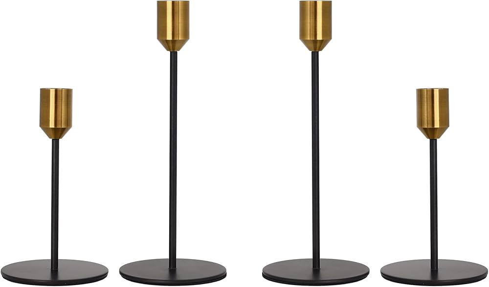 Denique Candlestick Holders 2 Sets, 4 PCS Brass Gold Black Taper Candle Holders, Candlestick Hold... | Amazon (US)