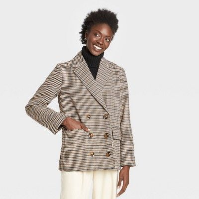 Women's Pea Coat - Who What Wear™ Brown Plaid | Target