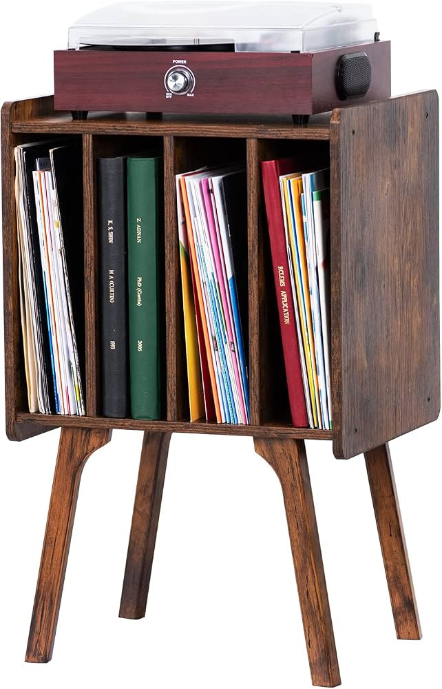 Record Player Stand,Vinyl Record Storage Table with 4 Cabinet Up to 100 Albums,Mid-Century Turnta... | Amazon (US)