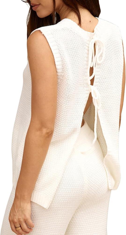 PUWEI Women's 2 Piece Lounge Set Bow Sweater Vest Wide Leg Pants Summer Matching Sets Travel Outf... | Amazon (US)