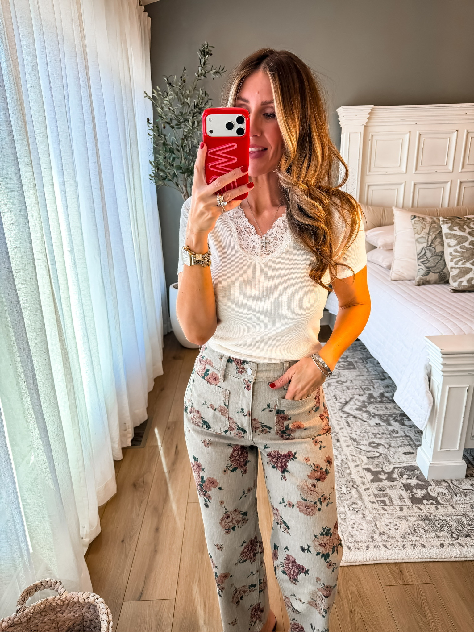 Floral pants styled for an easy, elevated everyday outfit! So pretty and perfect for everyday activities. Code DENIMAF stacks for extra 15% off Abercrombie Easy and timeless statement piece dress up or down floral pants cute outfits for everyday wear spring outfit inspiration floral pants outfit mom life themominstyle 

#LTKmomlife #LTKdayinmylife #LTKootd