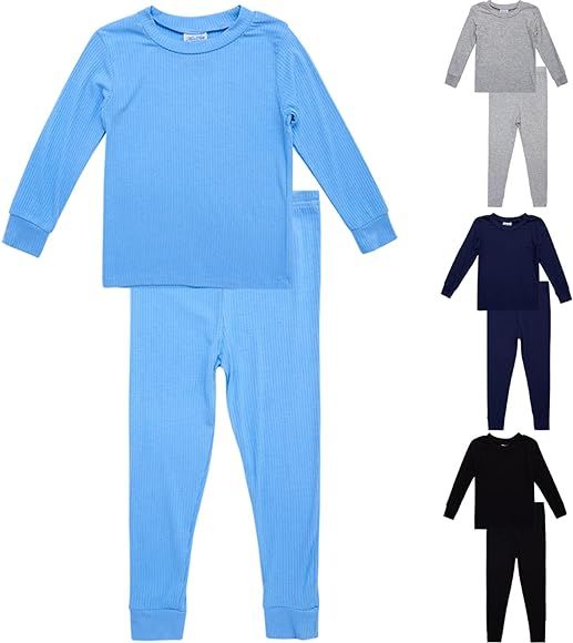 Mon Petit Baby Boys' Pajama Set - 8 Piece Rib Knit Sleepwear Shirt and Jogger Pants (12M-7) | Amazon (US)