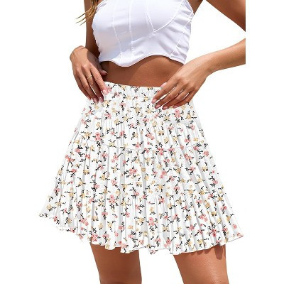 LEVEN SIXTEEN Women's Boho Chiffon Mini Skirt, Tiered A-Line with Pleated Hem & Gold Edge, Yellow Pink Floral Gold Edge Yellow Pink Floral Small | Target