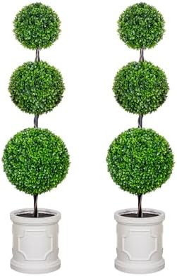 3FT Artificial Triple Ball Topiary Trees with Roman Style Vintage White Planter Pot, Outdoor Indo... | Amazon (US)
