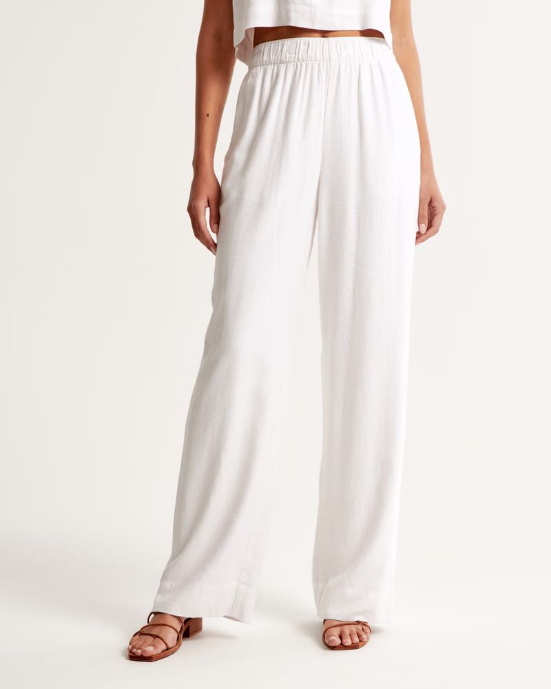 Linen-Blend Pull-On Wide Leg Pant | Abercrombie & Fitch (US)