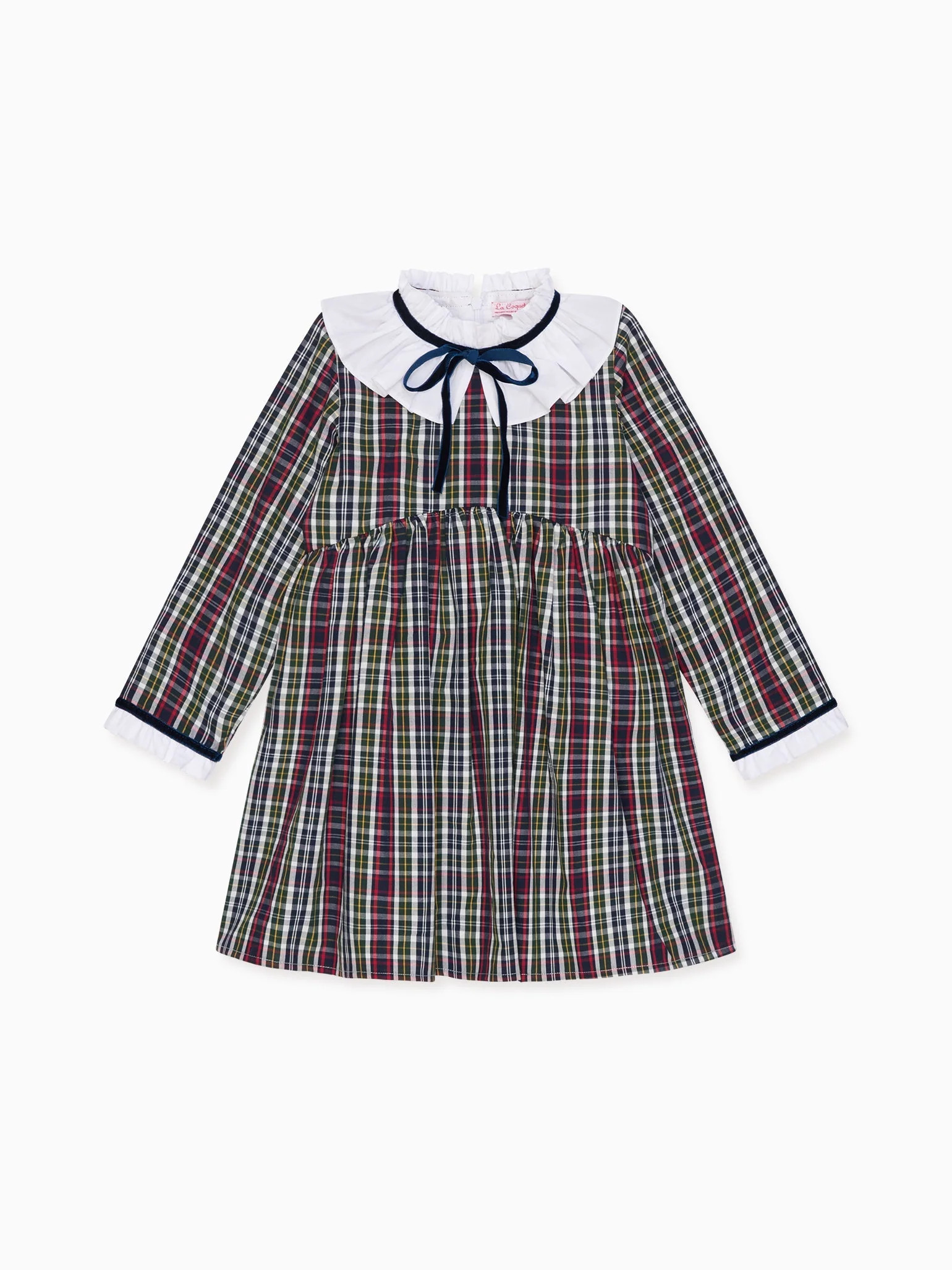 Navy Tartan Flora Girl Empire Dress | La Coqueta (US)