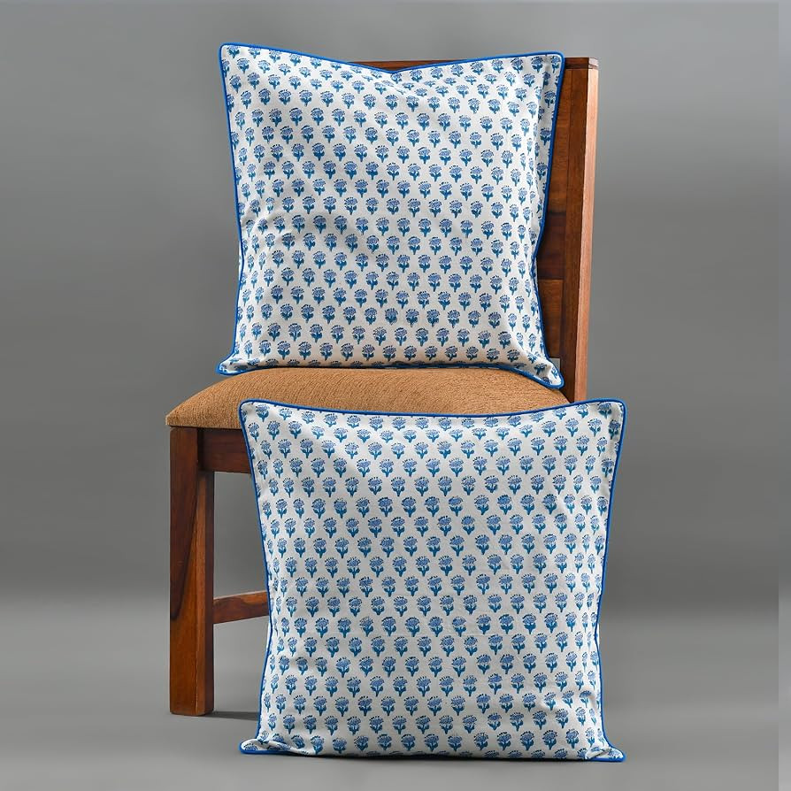 CPC COTTON PRINT CLUB Cushion Cover 18 Inch Set of 2 (Without Insert) (Apatite Blue) | Amazon (US)